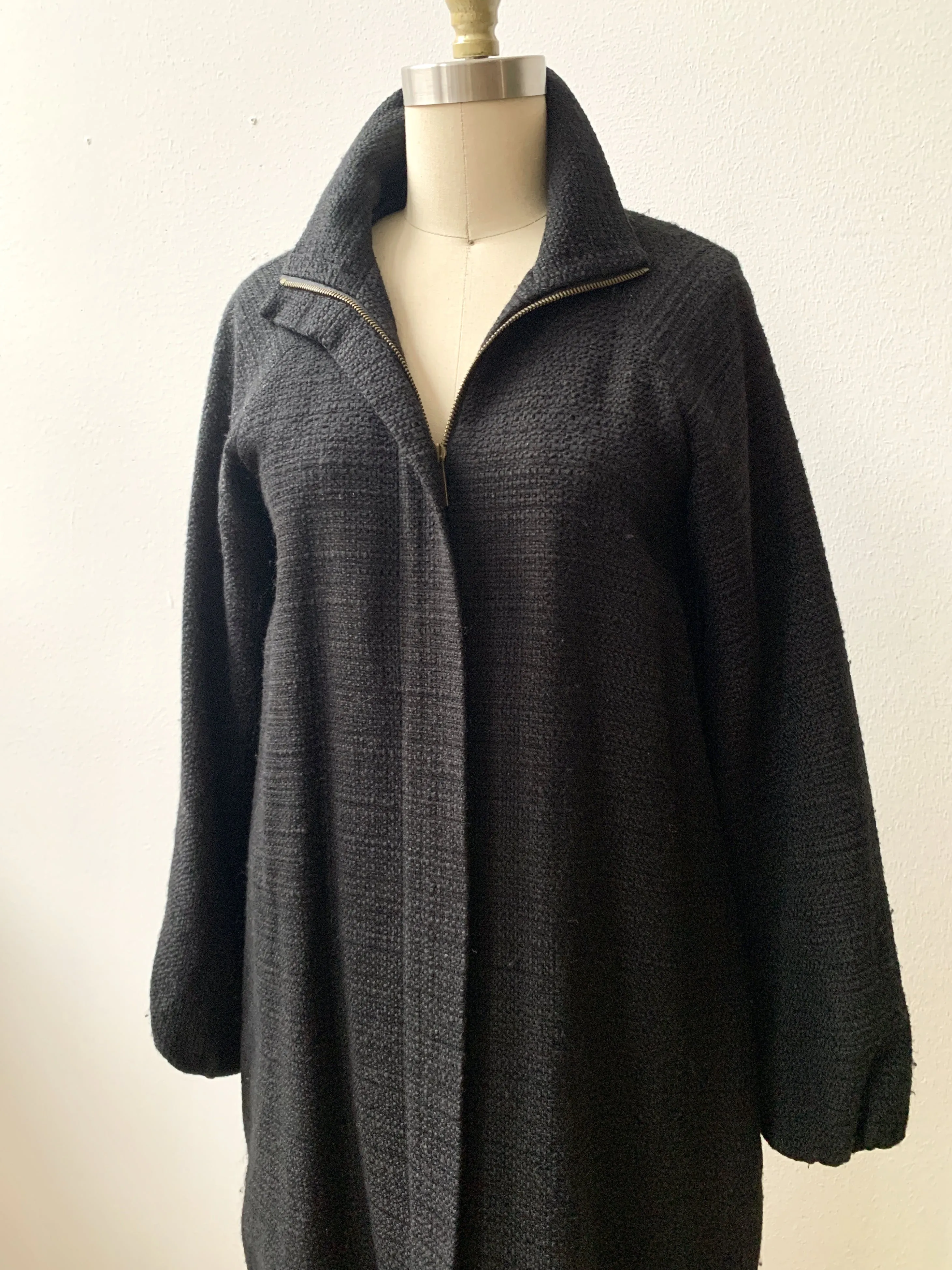 00's Black Woven Cocoon Coat by Theory