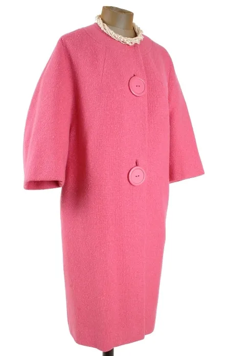 1960s Big Button Cocoon Coat in Pink