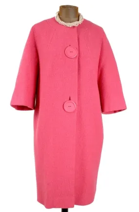 1960s Big Button Cocoon Coat in Pink