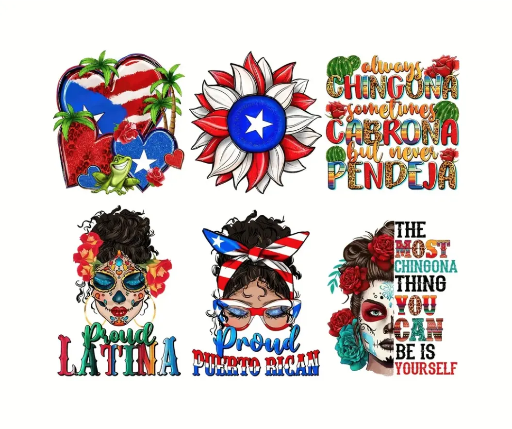 6pcs Heat Transfer Vinyl Puerto Rican Theme Iron On Decals