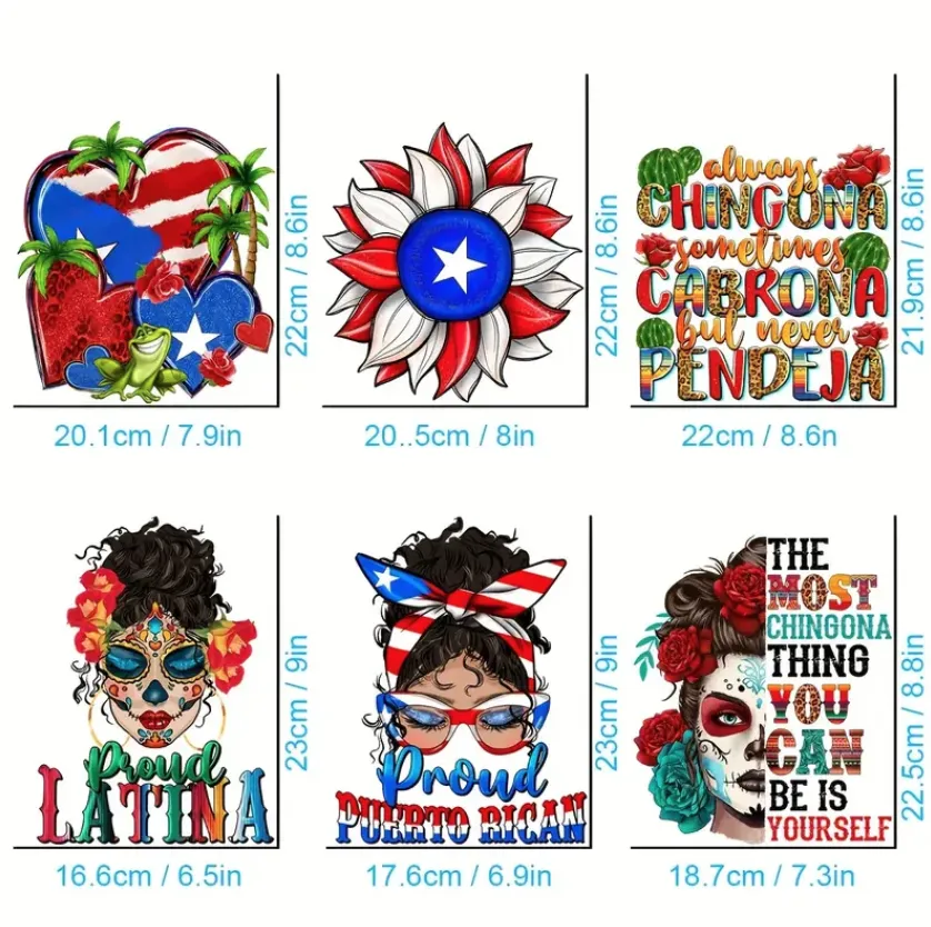 6pcs Heat Transfer Vinyl Puerto Rican Theme Iron On Decals