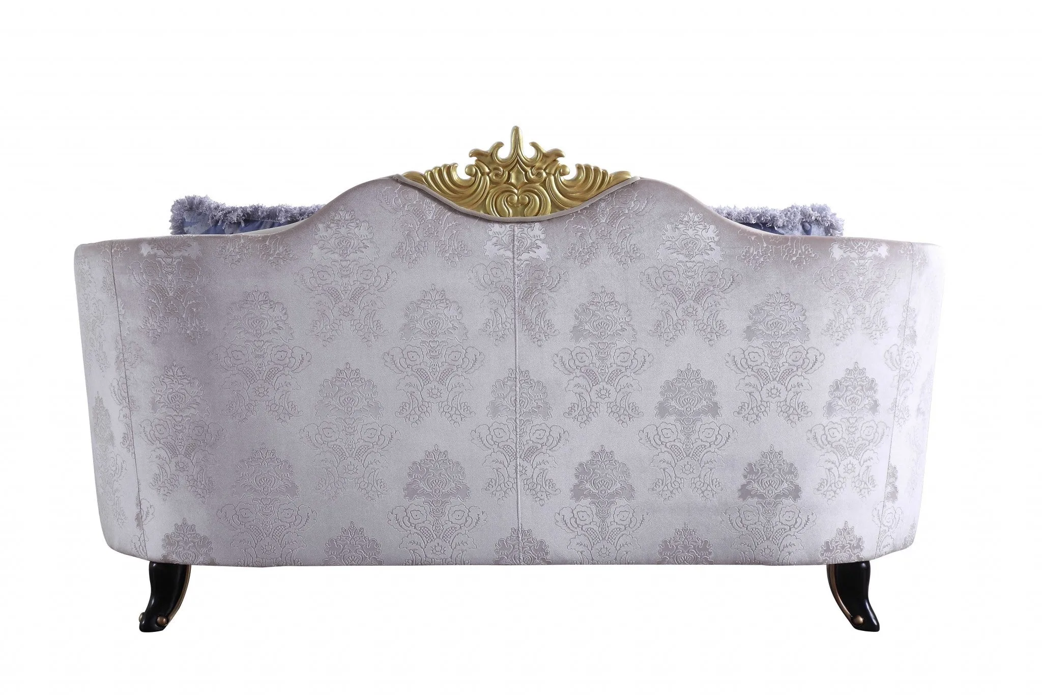 76 Cream And Black Velvet Damask Chesterfield Loveseat