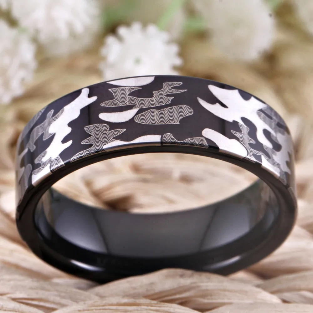 8mm Military Camo Design Black-Plated Tungsten Wedding Ring