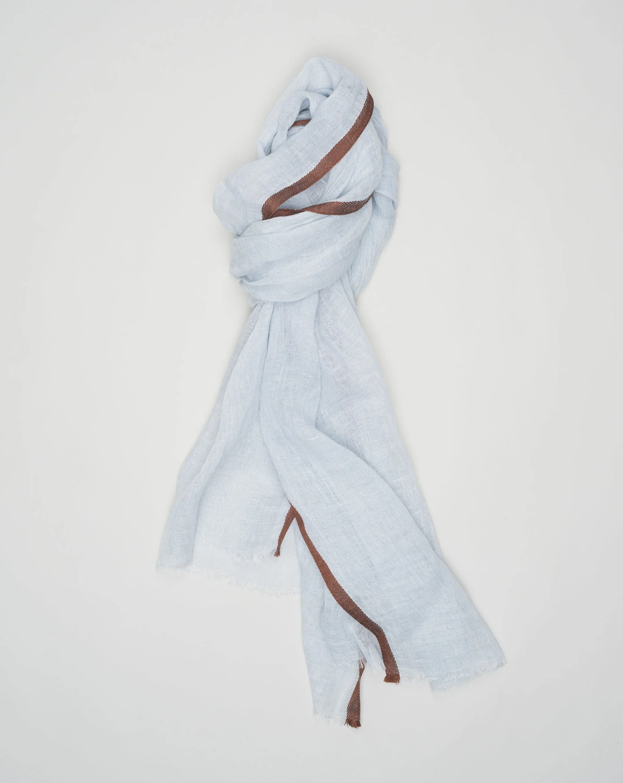 Altea Linen Scarf / Light Blue & Brown