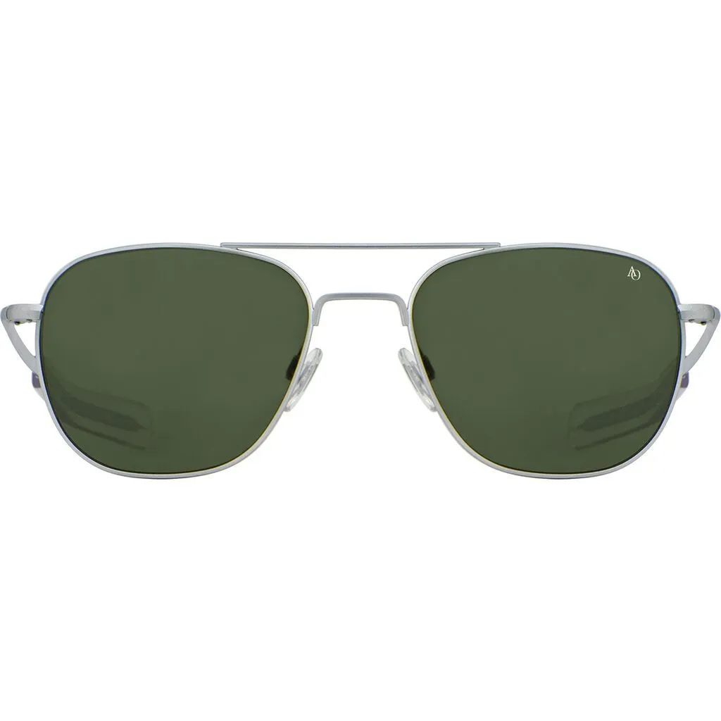 American Optical Big Original Pilot Sunglasses Bayonet | Matte Silver/Polarized Glass Green