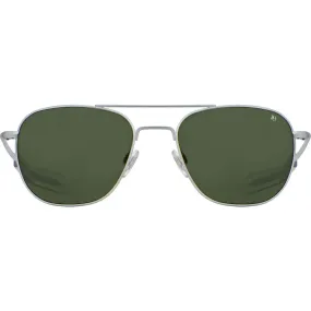 American Optical Big Original Pilot Sunglasses Bayonet | Matte Silver/Polarized Glass Green