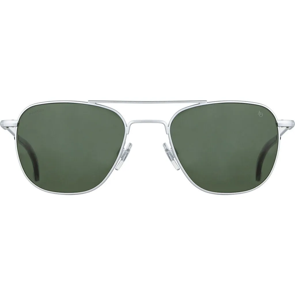 American Optical Big Original Pilot Sunglasses Standard | Matte Silver/Polarized Glass Green