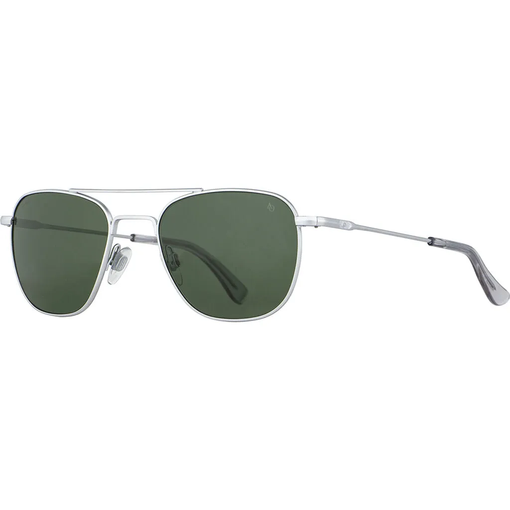 American Optical Big Original Pilot Sunglasses Standard | Matte Silver/Polarized Glass Green