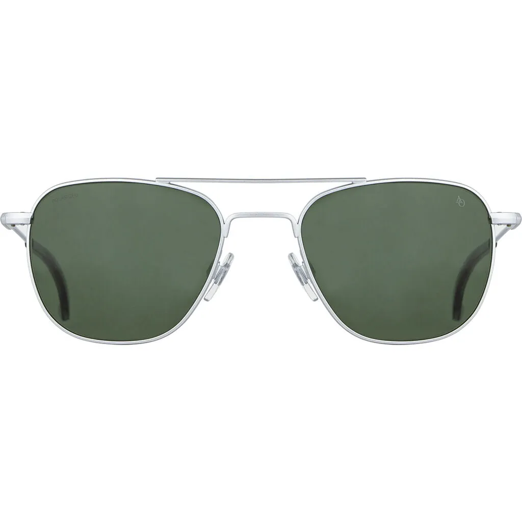 American Optical Big Original Pilot Sunglasses Standard | Matte Silver/Polarized Glass Green