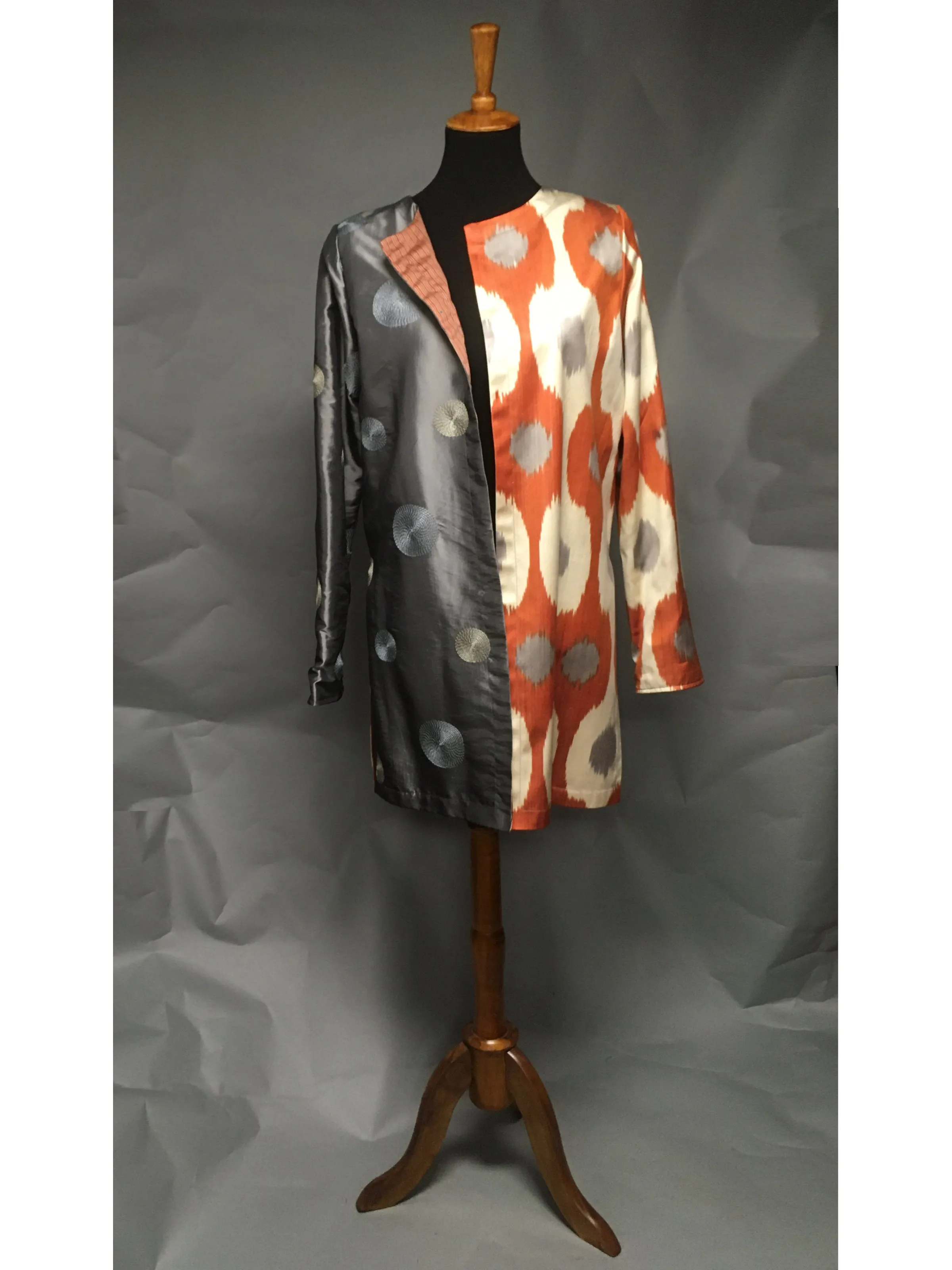 *Apricot and Gray Pieced Ikat Reversible Coat