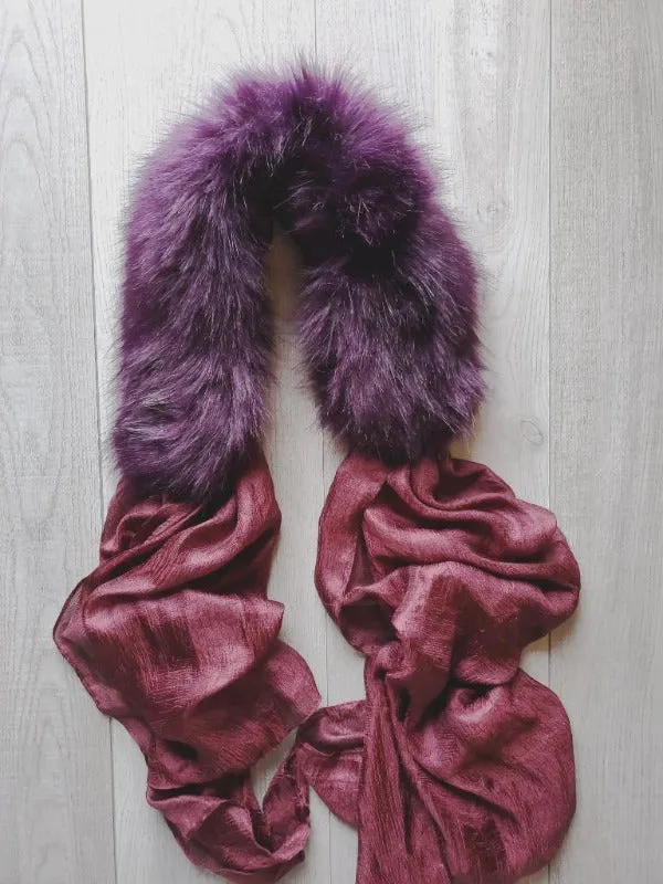 Aubergine Faux Fur Collar Scarf