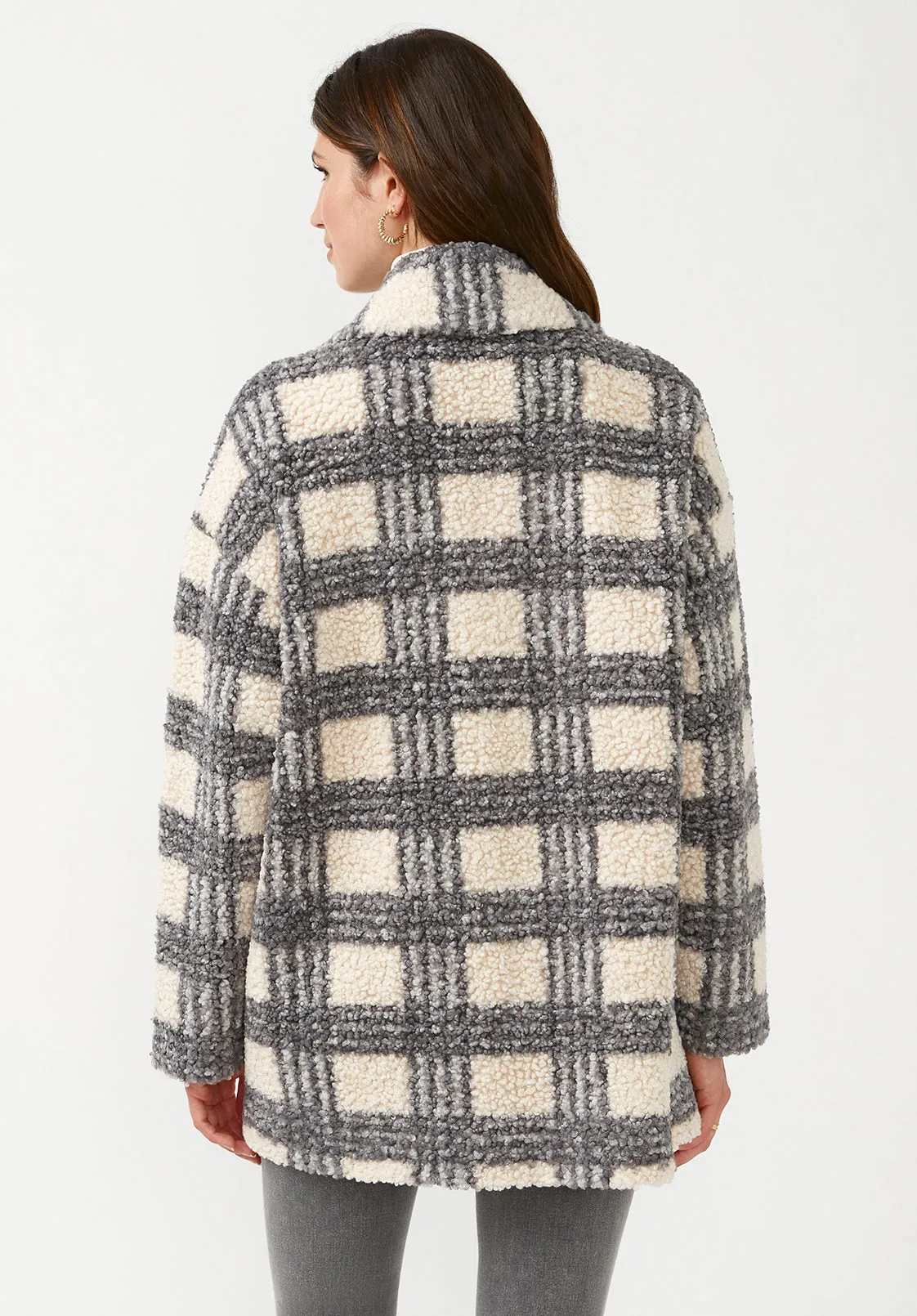 Aurelie Women's Oversized Car Coat in Blue Cream Plaid - JK0009F