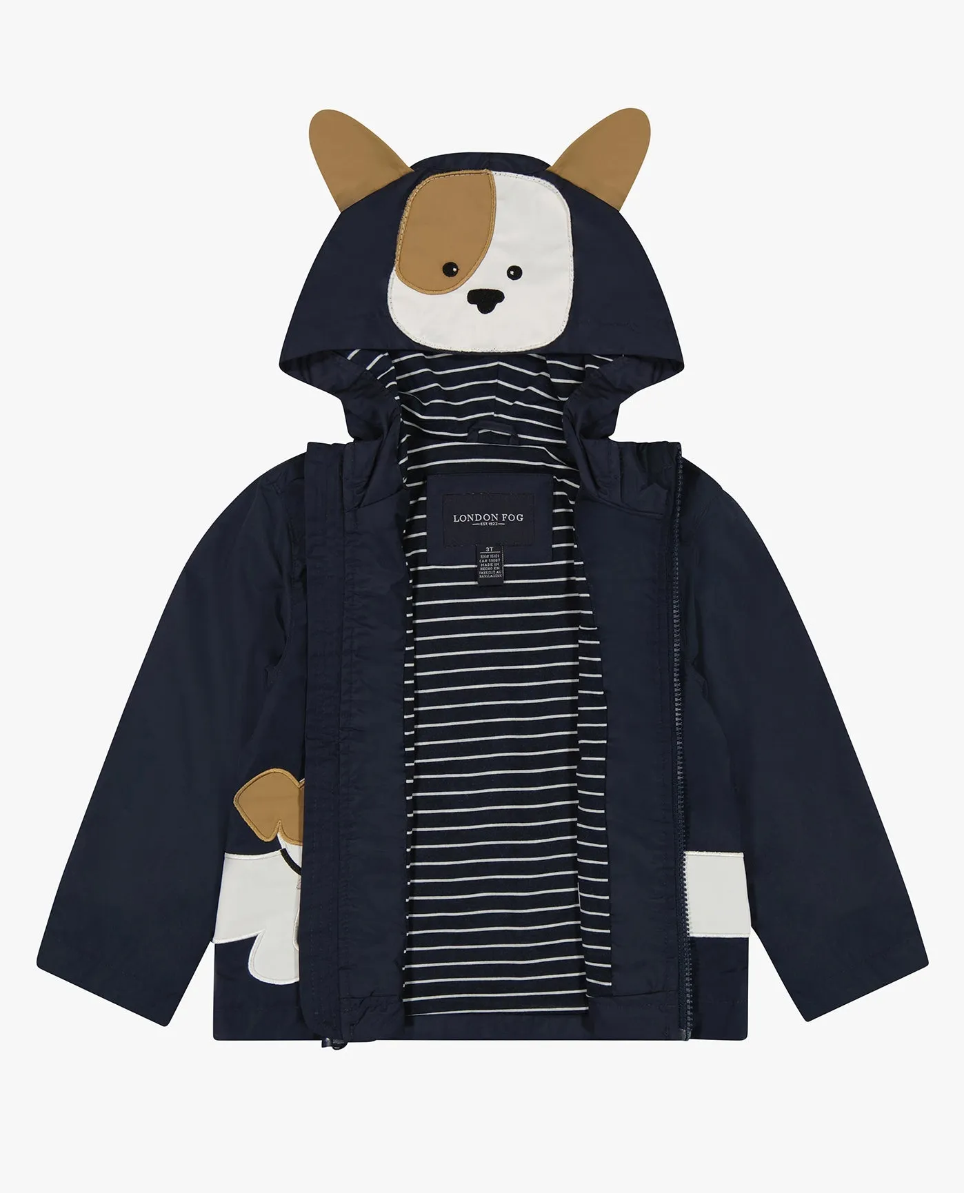 BABY BOYS PUPPY ZIP FRONT HOODED RAINCOAT