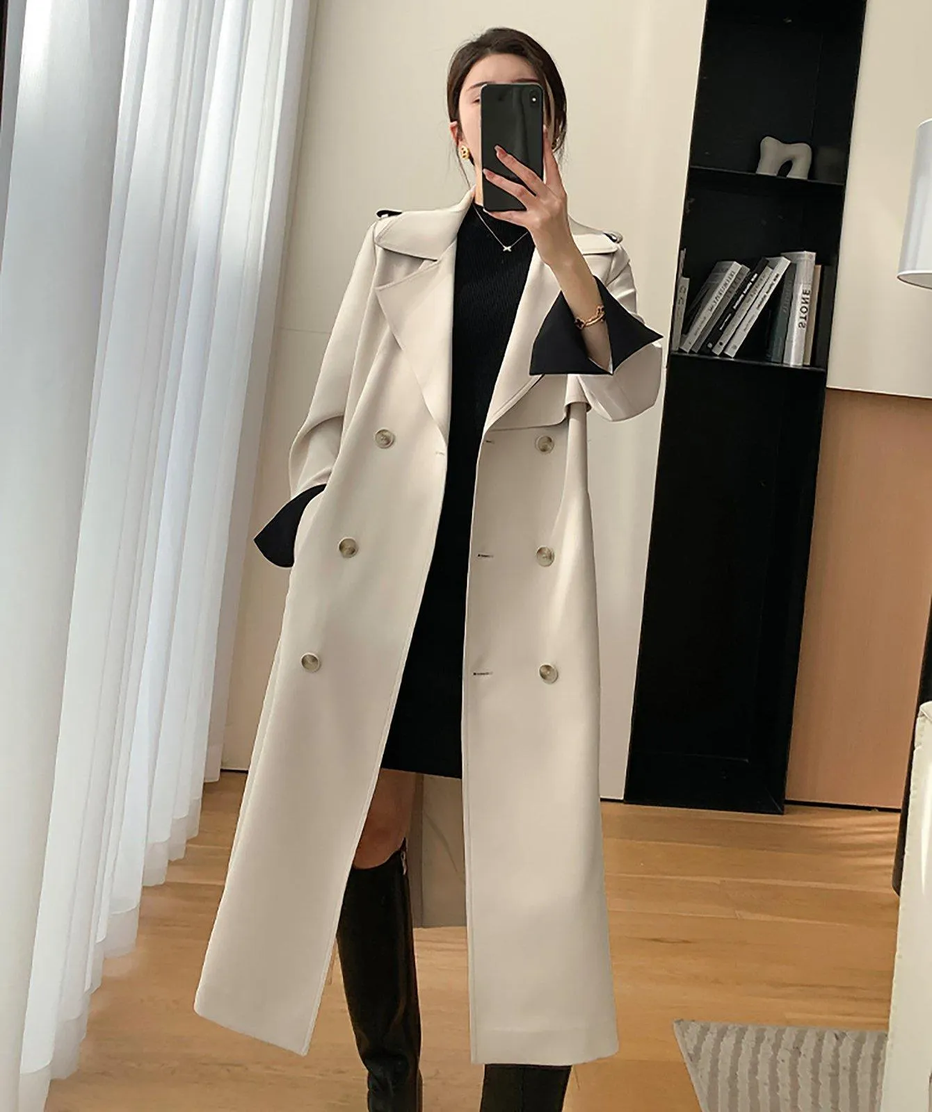 Two-Tone Beige Belted Trench Coat