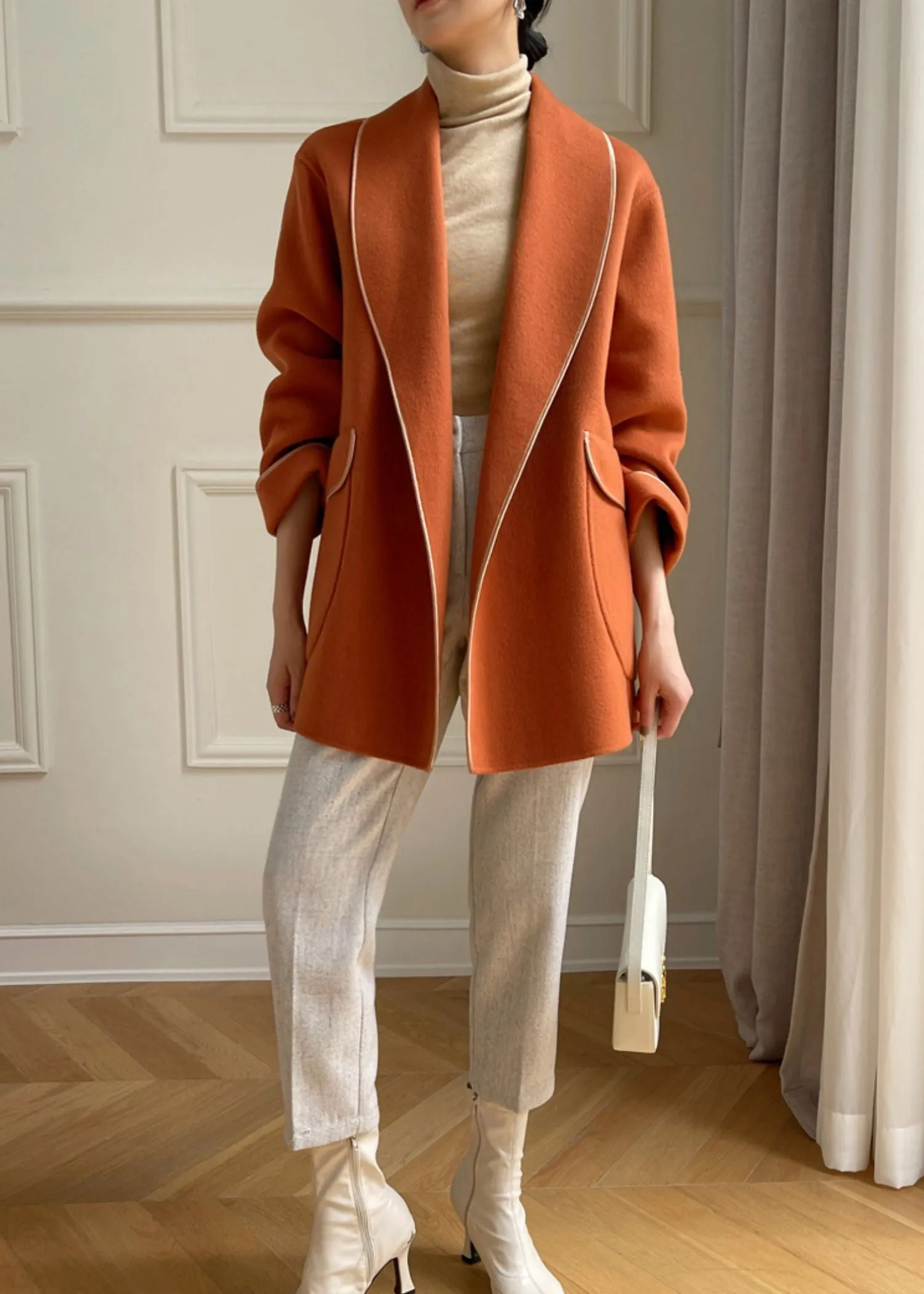 Belted Wool Blend Shawl Collar Coat