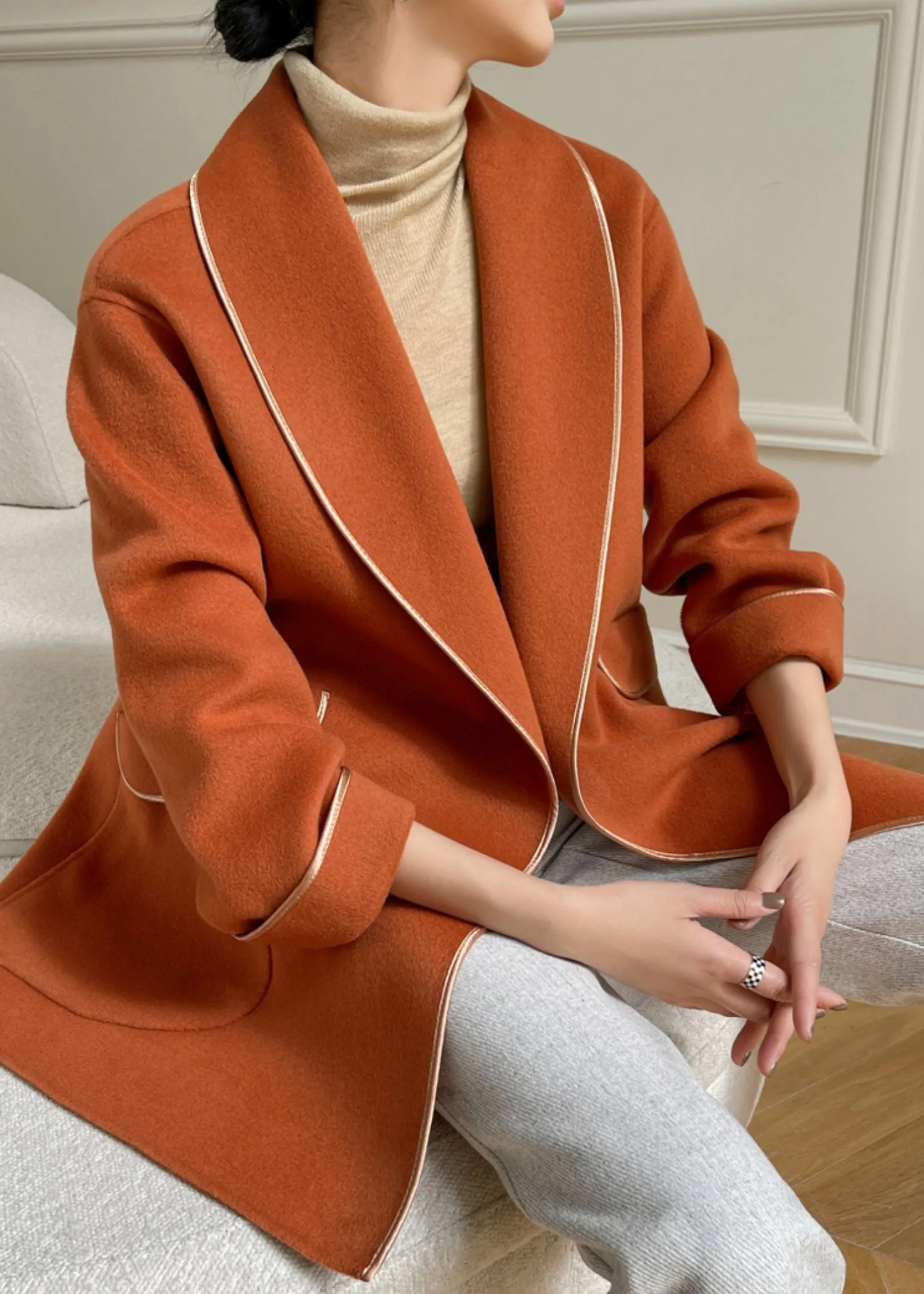 Belted Wool Blend Shawl Collar Coat