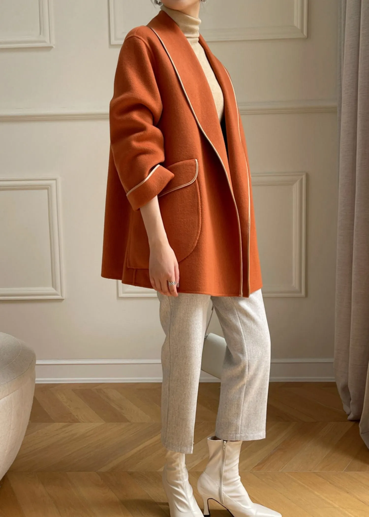 Belted Wool Blend Shawl Collar Coat