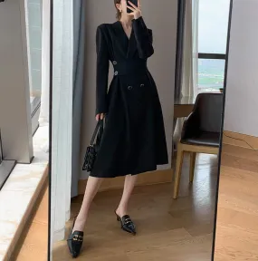 Black Belted Double Breasted Fit & Flare Blazer Coat