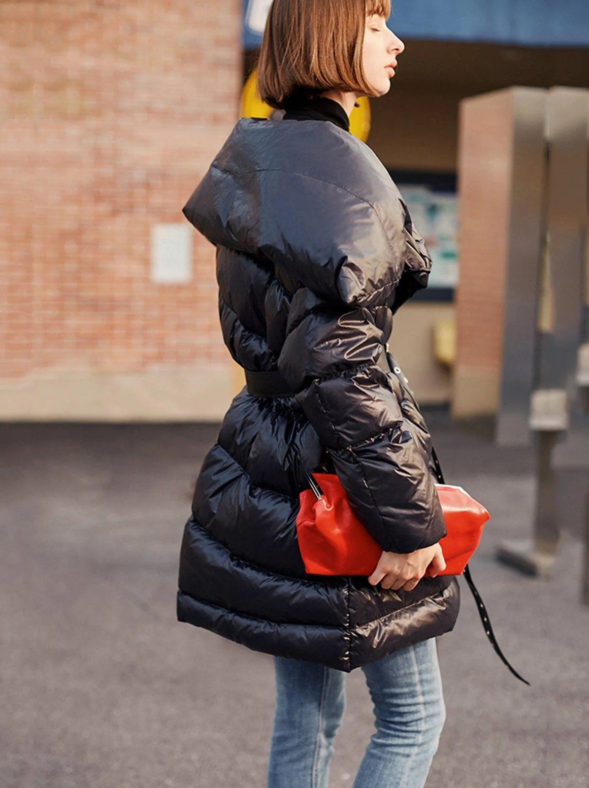 Black Belted Down Puffer Jacket