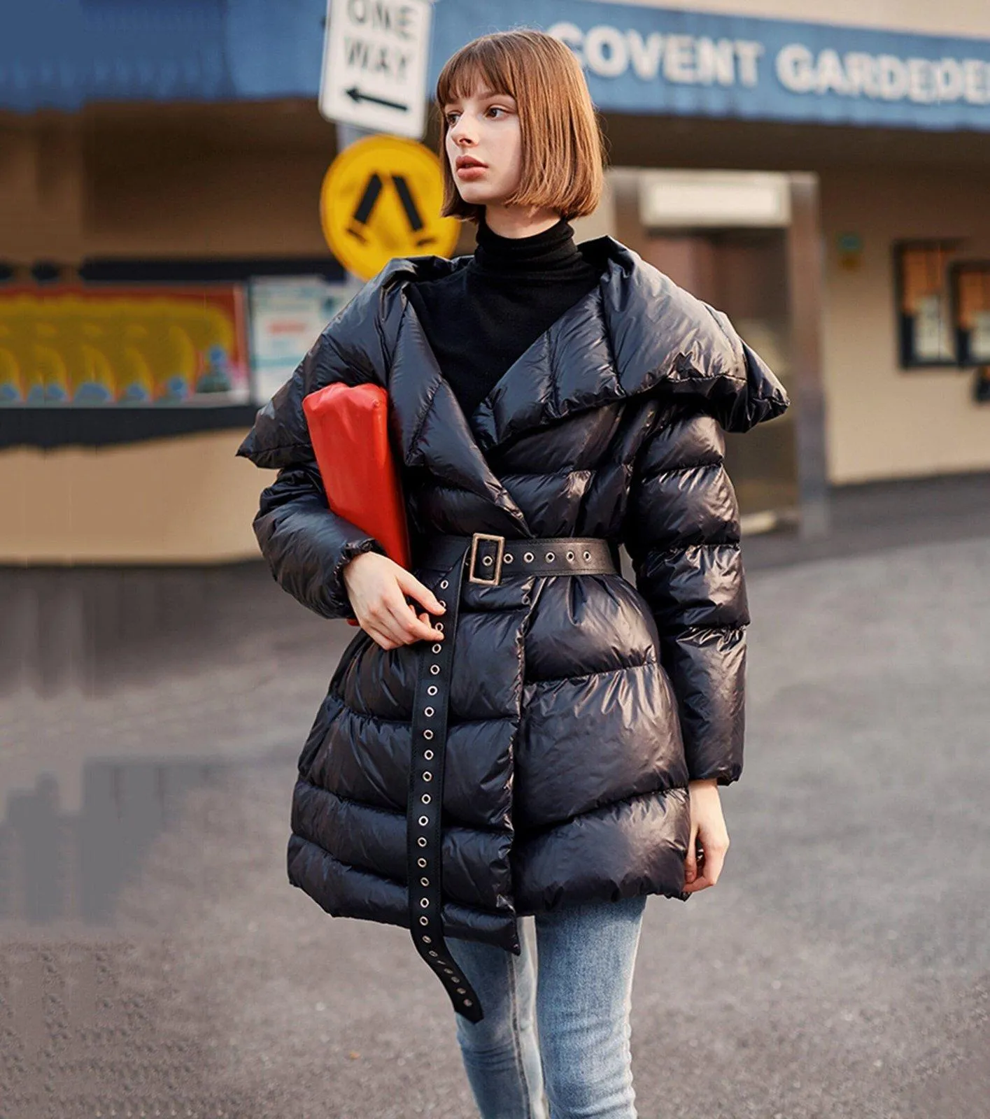 Black Belted Down Puffer Jacket