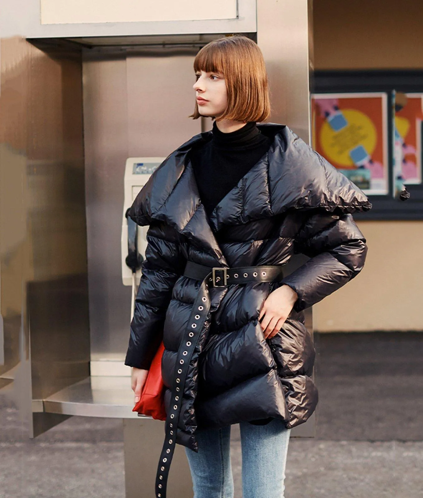 Black Belted Down Puffer Jacket