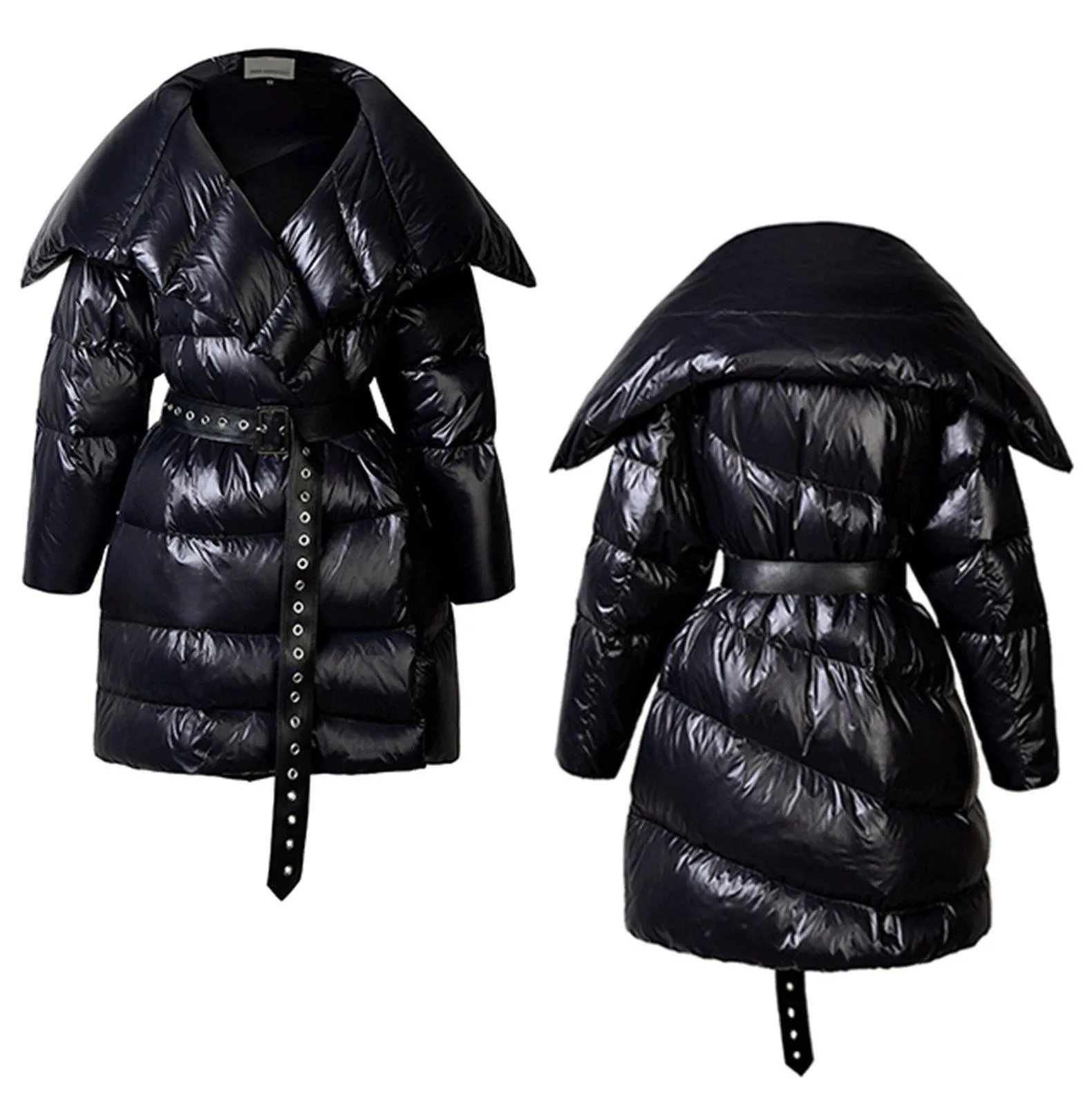 Black Belted Down Puffer Jacket