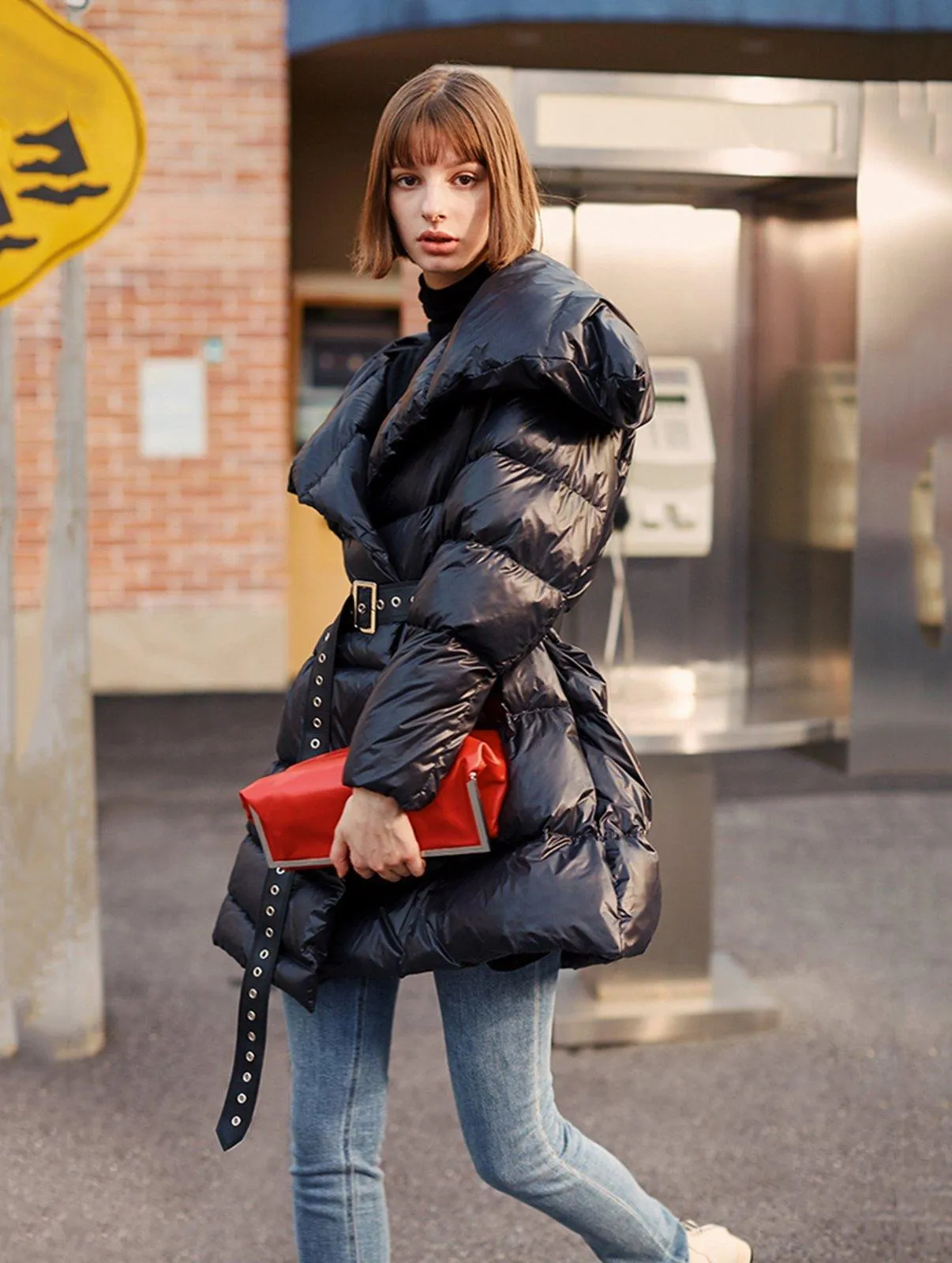 Black Belted Down Puffer Jacket