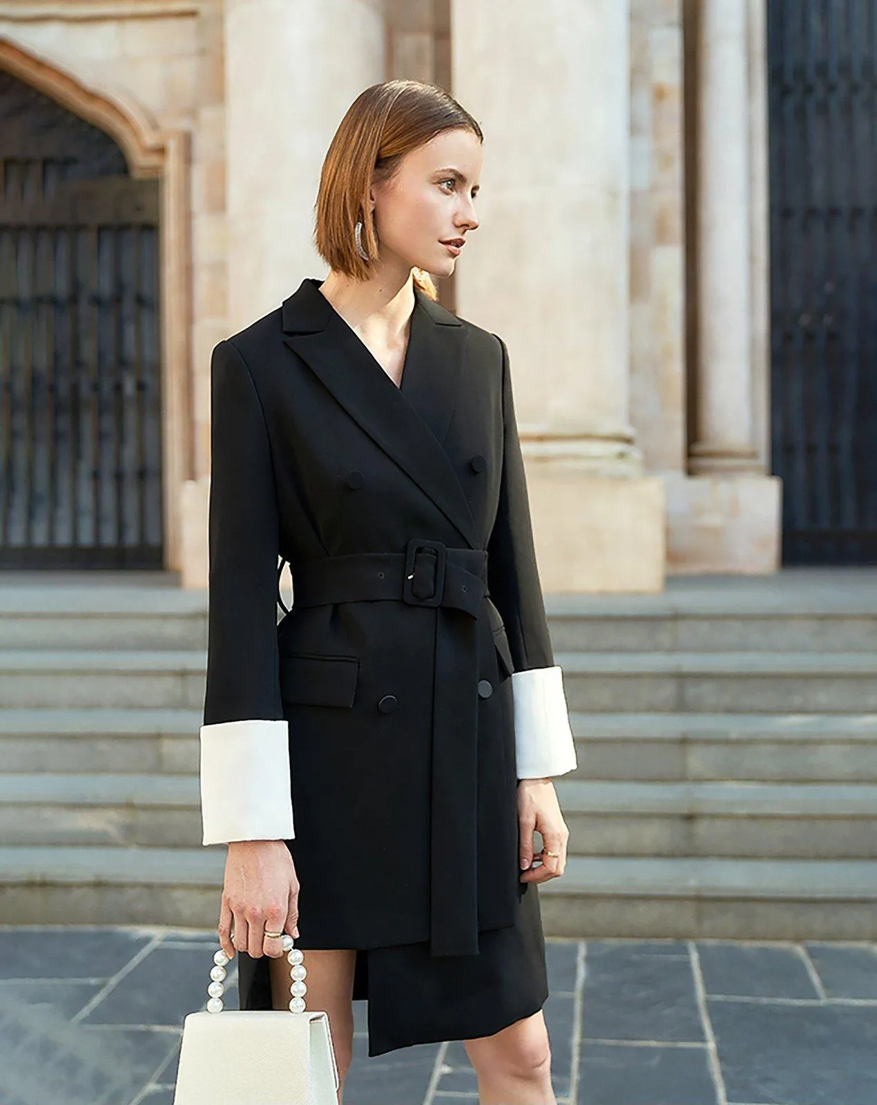 Black Double Breasted High Low Blazer Coat