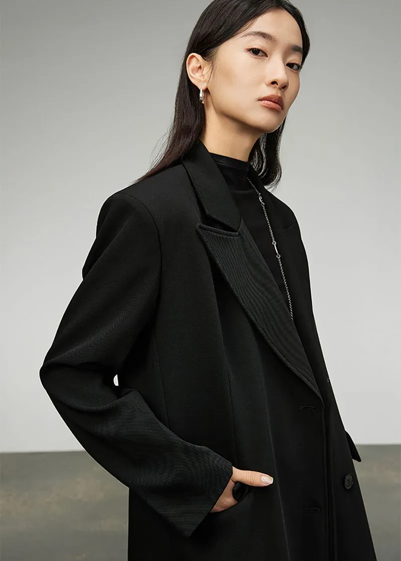 Black Double Breasted Long Trench Coat