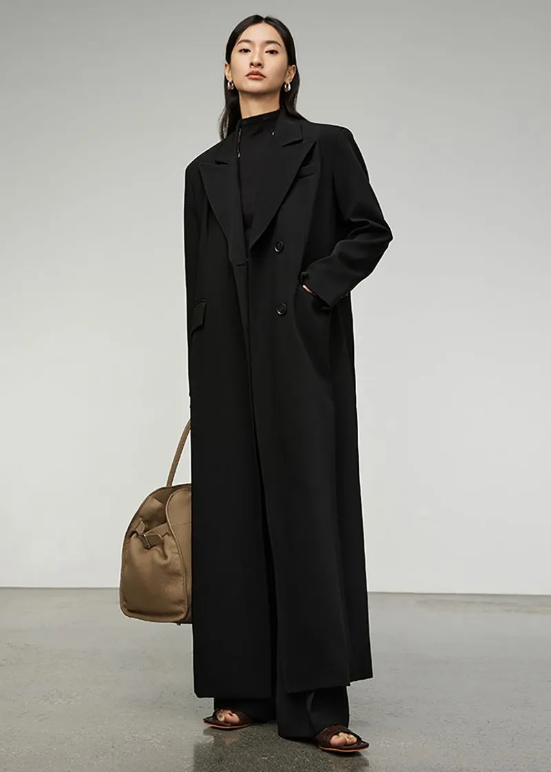 Black Double Breasted Long Trench Coat