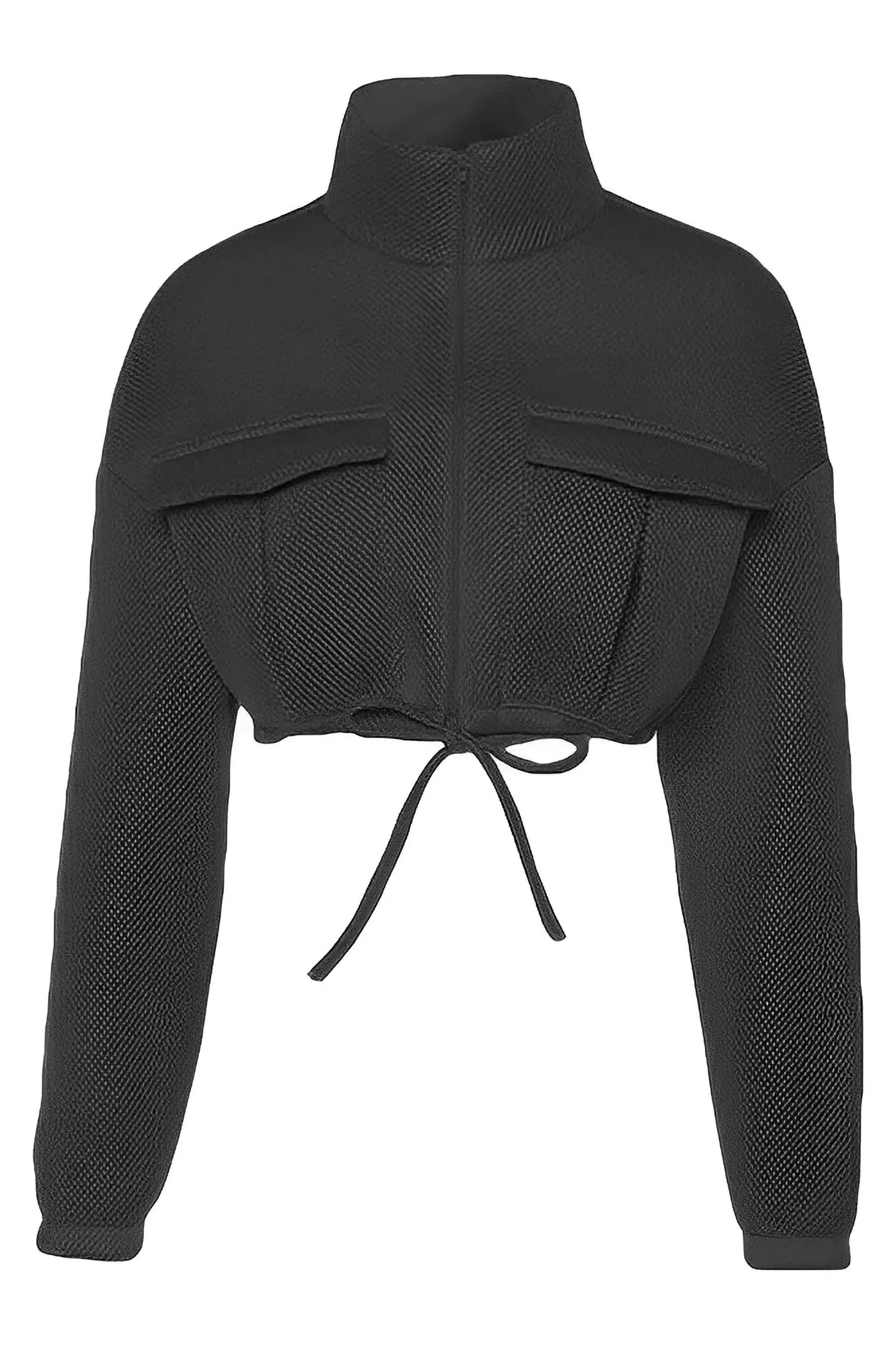 Black Mesh Cropped Puffer Windbreaker Jacket