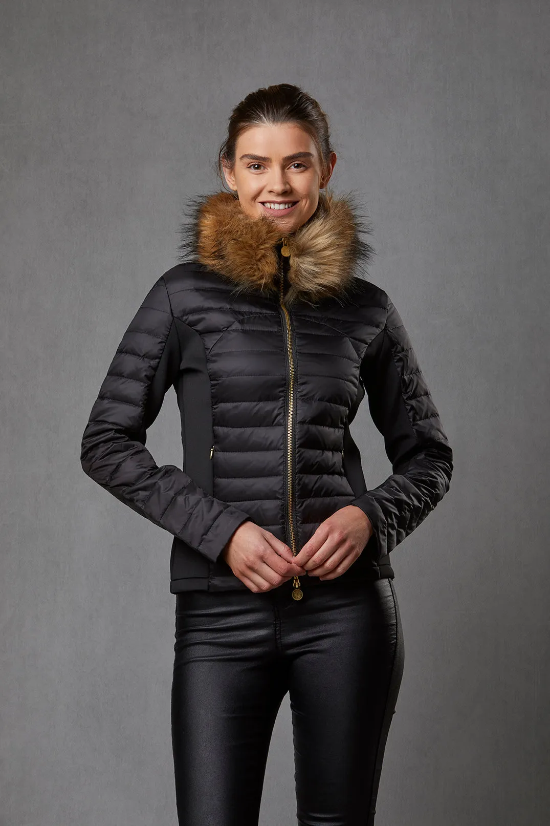 Black Puffer Jacket - Luxe Faux Fur Collar - 60% OFF