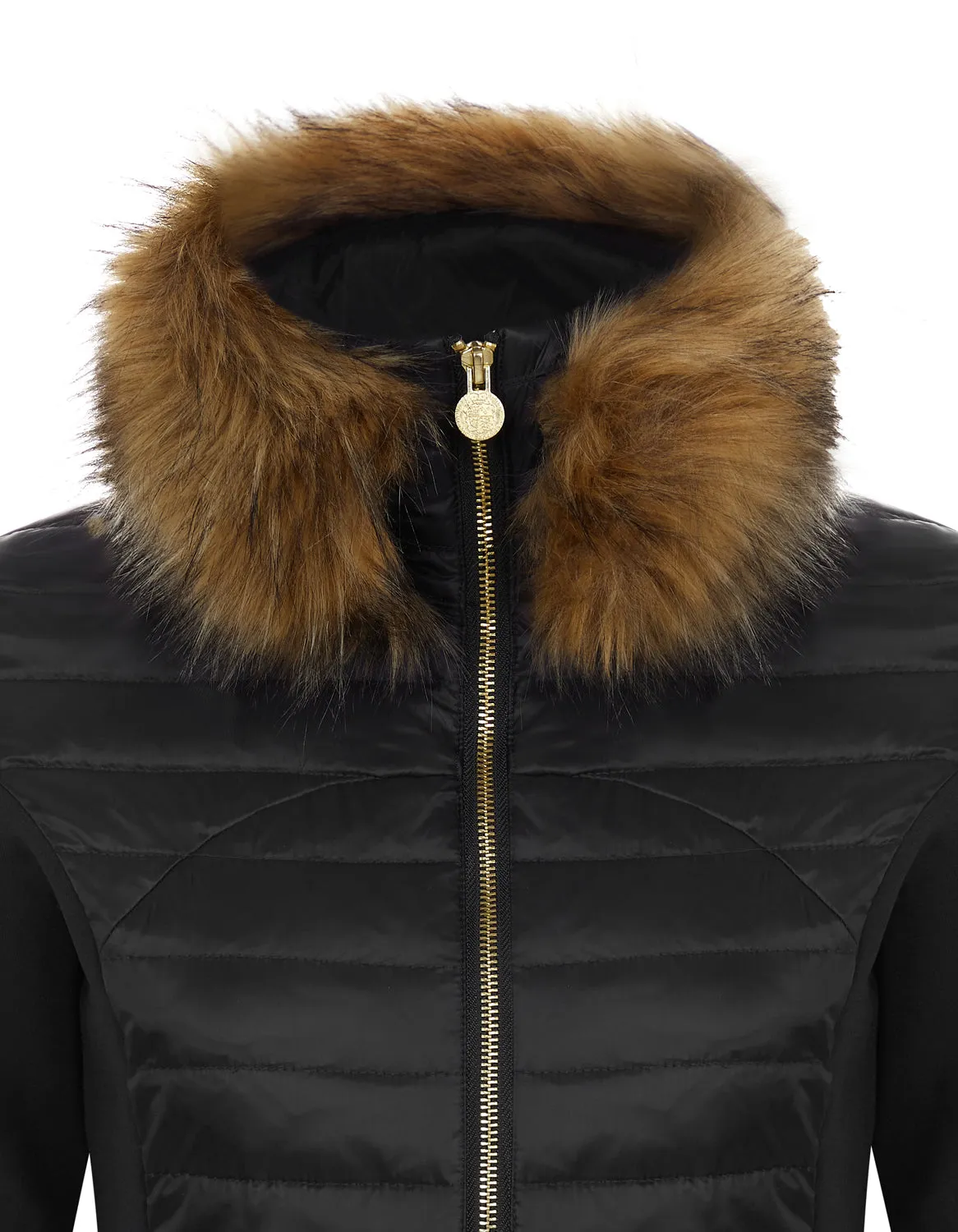 Black Puffer Jacket - Luxe Faux Fur Collar - 60% OFF