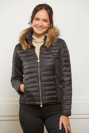 Black Puffer Jacket - Luxe Faux Fur Collar - 60% OFF