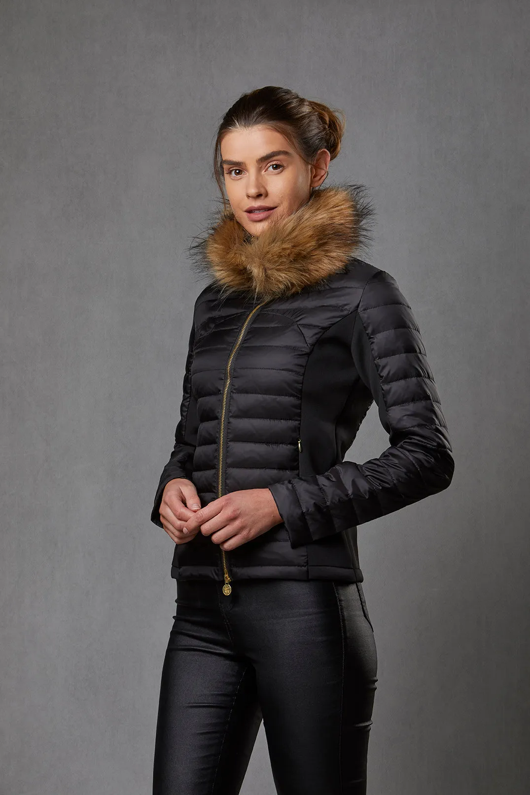 Black Puffer Jacket - Luxe Faux Fur Collar - 60% OFF