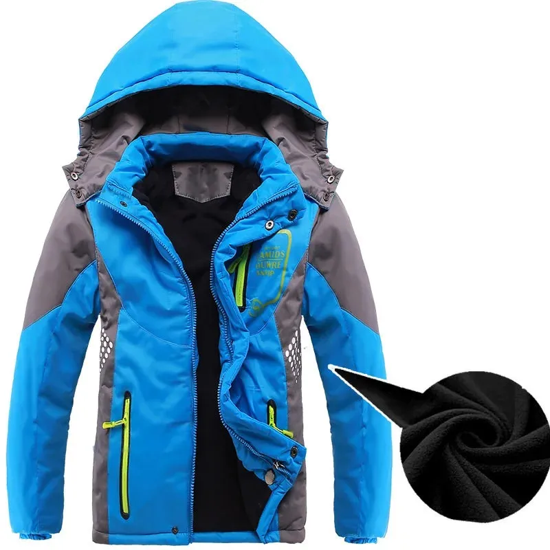 Boy Winter Blue Fleece Detachable Hood 3-12 Years Raincoat