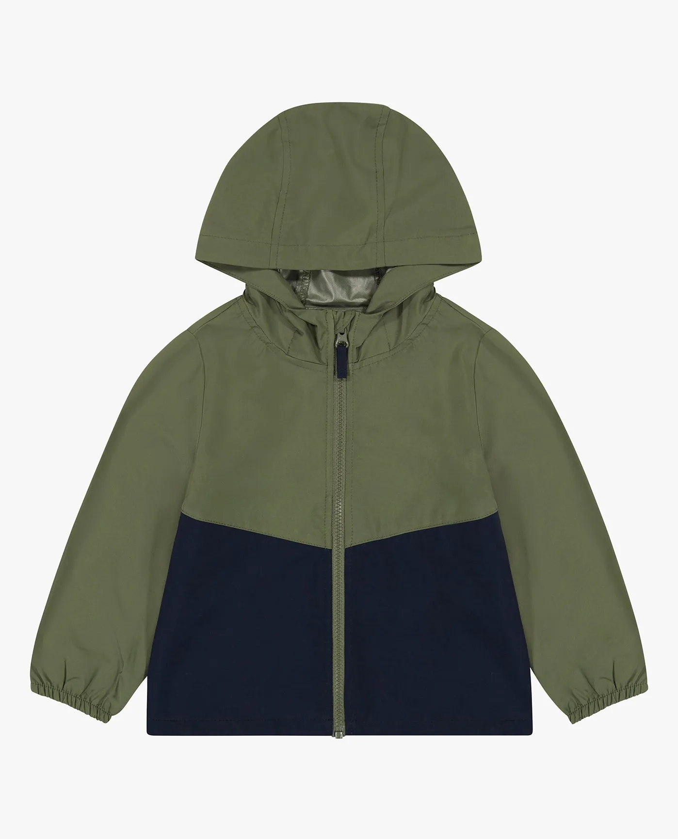 BOYS ZIP FRONT HOODED TWO-TONE RAINCOAT