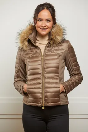 Bronze Puffer Jacket - Luxe Faux Fur Collar - 60% OFF