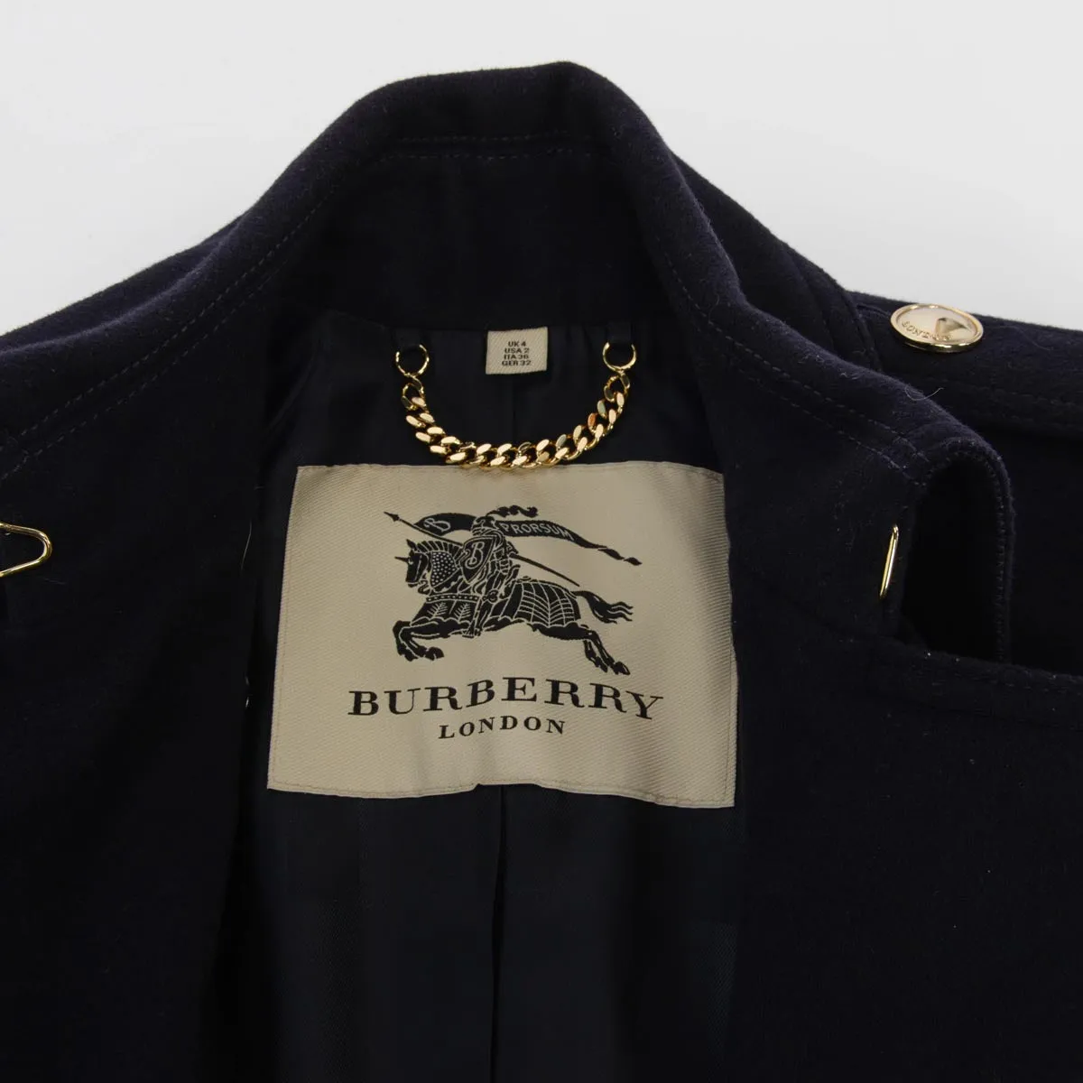 Burberry Navy Wool & Cashmere Double Breasted Coat UK 4