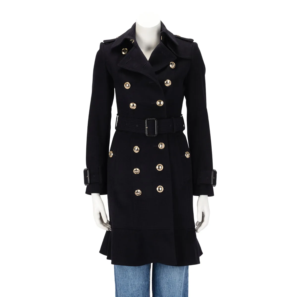 Burberry Navy Wool & Cashmere Double Breasted Coat UK 4