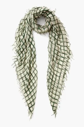 Cashmere and Silk Scarf Evergreen Windowpane