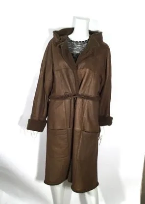 Chanel Brown Long Fall 2012 RTW Leather Shearling Coat Jacket FR 40 US 6