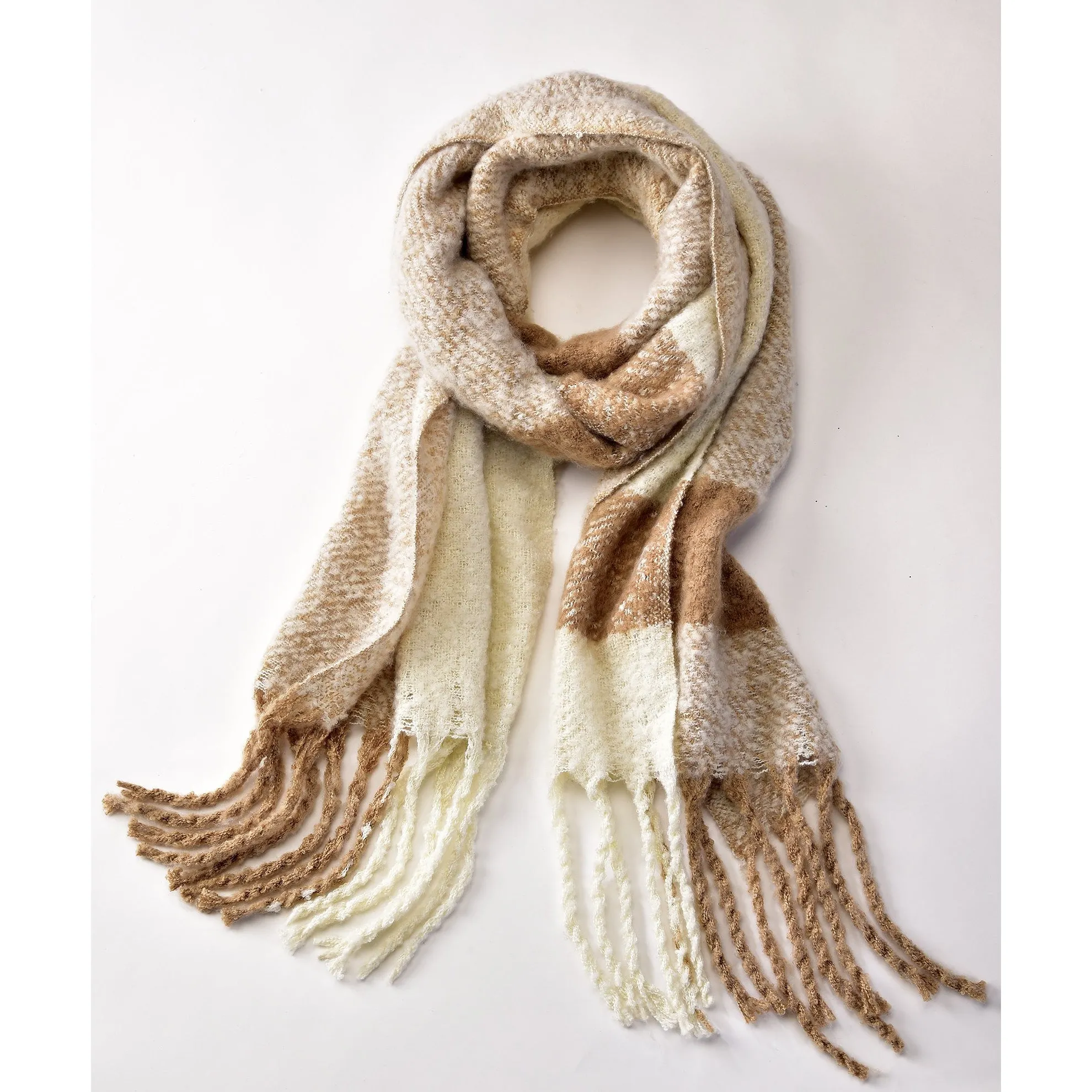 Charlie Paige Acrylic Woven Scarf - Neutral Plaid