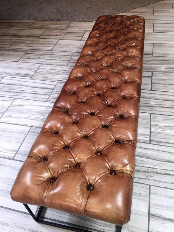 Chesterfield Modern Leather and Steel Bench