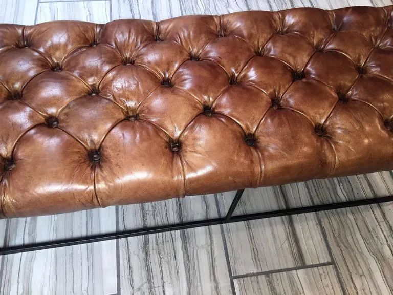 Chesterfield Modern Leather and Steel Bench