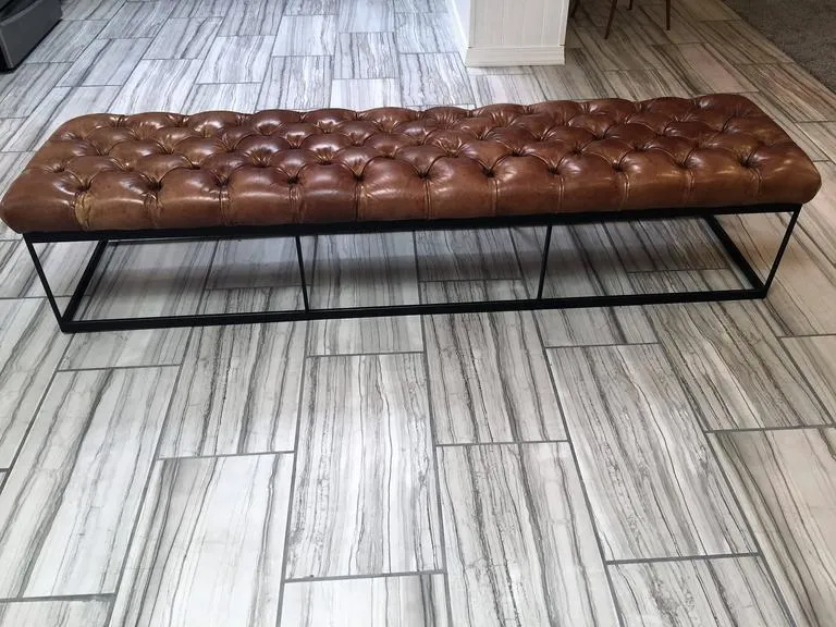 Chesterfield Modern Leather and Steel Bench