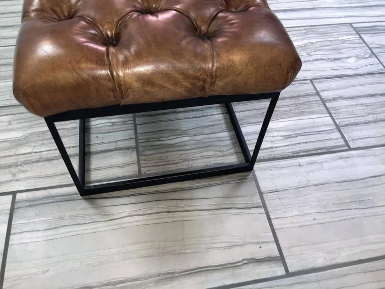 Chesterfield Modern Leather and Steel Bench