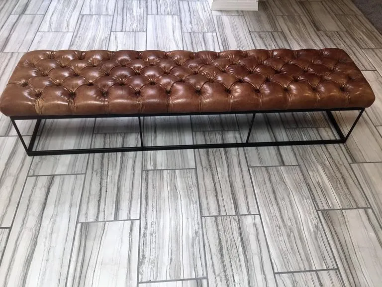 Chesterfield Modern Leather and Steel Bench