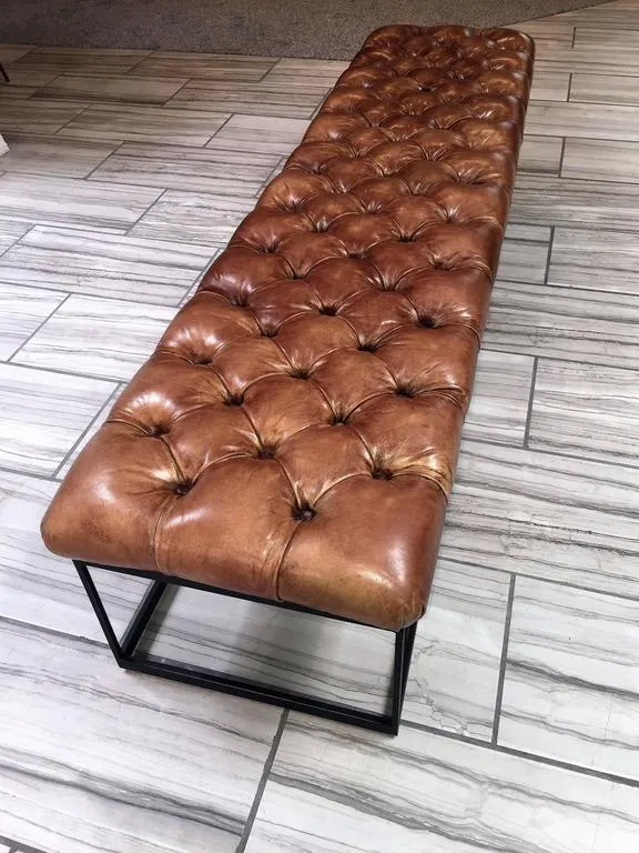 Chesterfield Modern Leather and Steel Bench