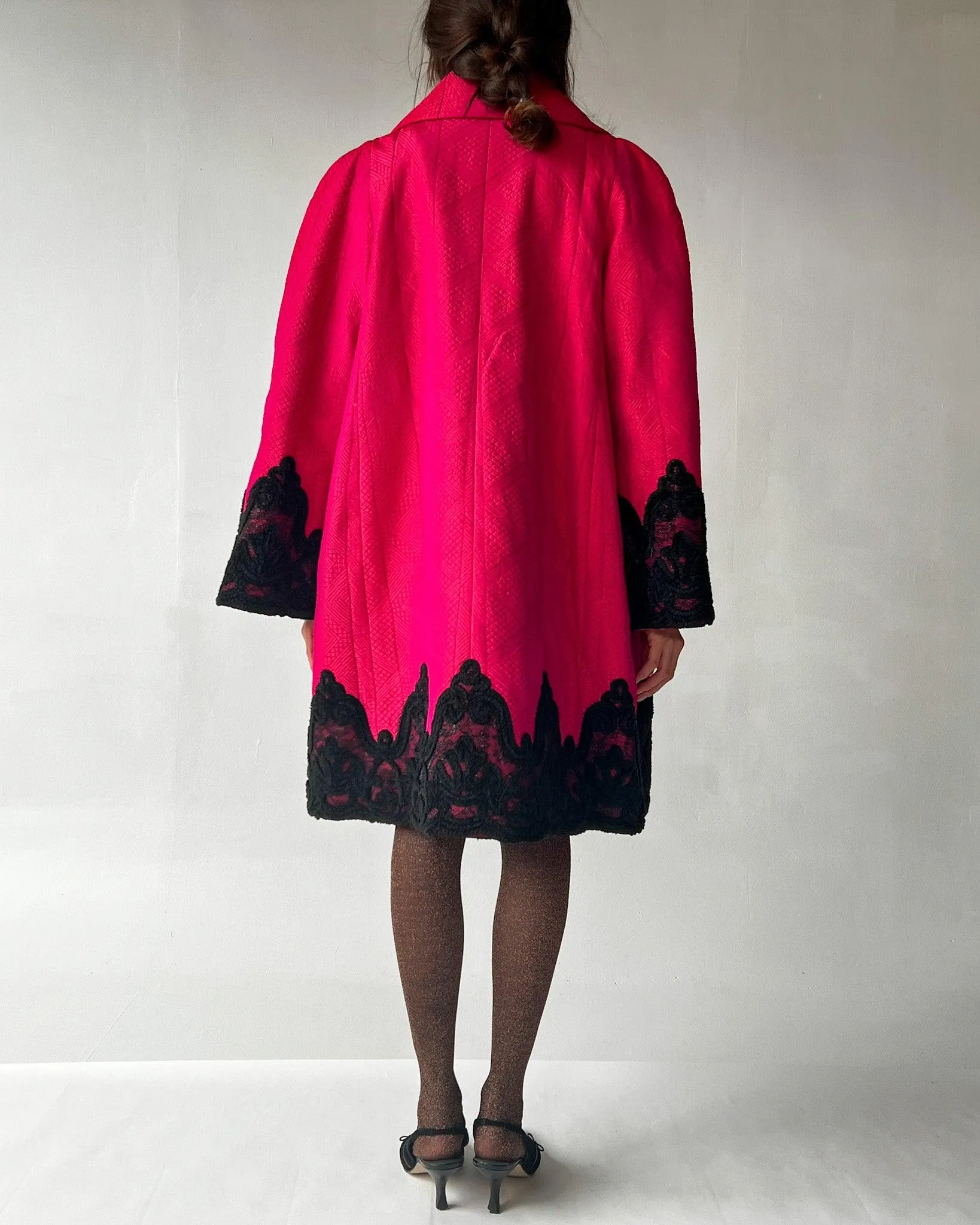 Christian Lacroix Quilted Pink Lace Coat (L)